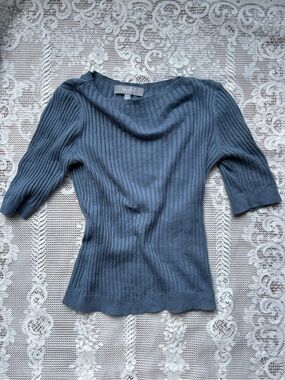 Marled Ribbed Boatneck Sweater, 3/4 sleeve